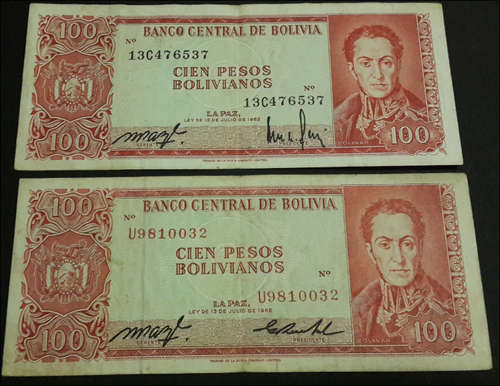 ***Bolivia 2 x 100 pesos bank notes***
