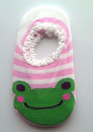 Baby nonskid foot covers--Pink with green frog