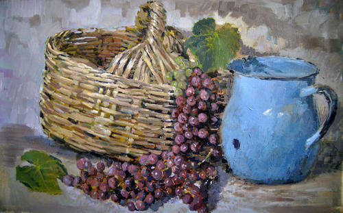 Still life blue enamel jug-Limited Edition Print ---Eric Eatwell 3/100