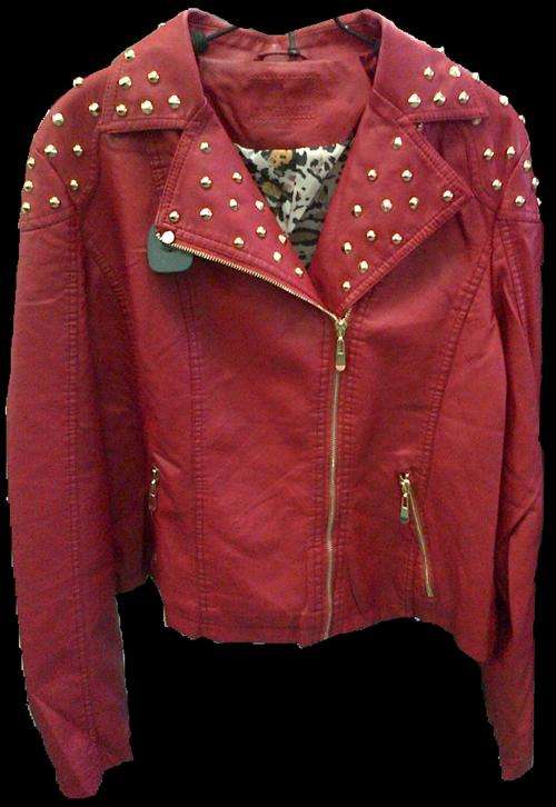 Luxurious Studded Leather Jacket - Red