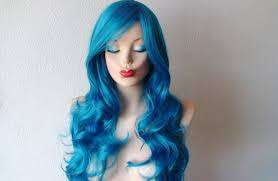 Ladies long curly wig (BLUE )