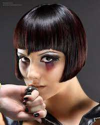 Ladies Wig - Stylish Bob With Straight Fringe (Deep Cherry Black Ends)
