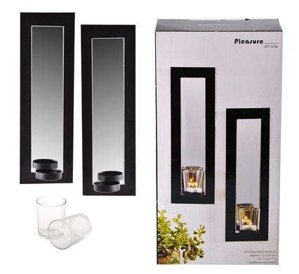 MIRROR WALL MTL 2PC W/CANDLE HOLDER