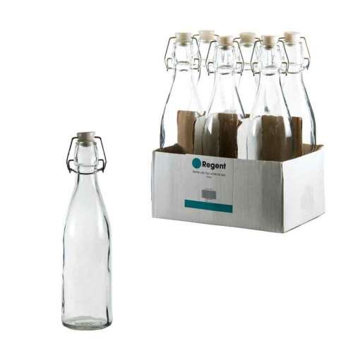 REGENT GLASS BOTTLE WITH WHITE CLIP-TOP LID, 6 PACK (500ML)