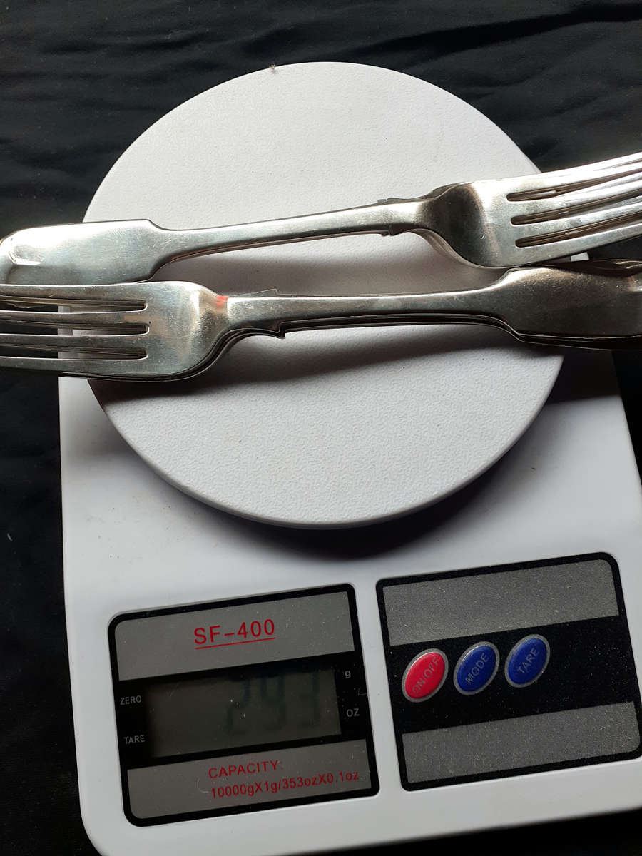 4 Large Antique English Silver Forks. Full Hallmarks. London 1854. John & Henry Lias. 293 grams
