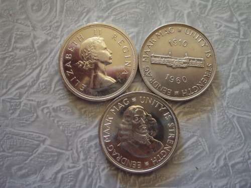 South African 5 Shillings 1959 1960 and 1961 50 Cents.