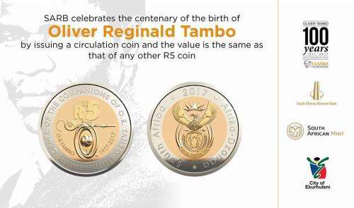 UNCIRCULATED R5 COIN " ORDER OF THE COMPANIONS OF O.R.TAMBO " 1917 - 2017