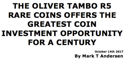 UNCIRCULATED R5 COIN " ORDER OF THE COMPANIONS OF O.R.TAMBO " 1917 - 2017