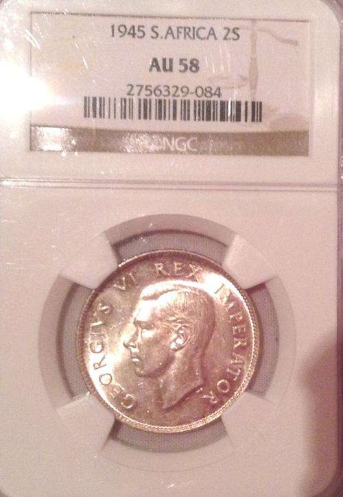 1945 Two Shillings NGC AU58 Crazy Wed Sale!