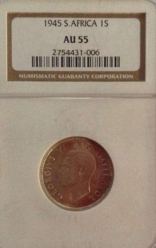1945 One Shilling NGC AU55 Crazy Wed Sale!