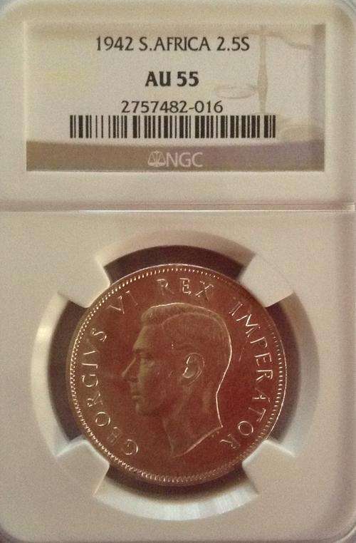 1942 Two and Half Shillings NGC AU55 Crazy Wed Sale!