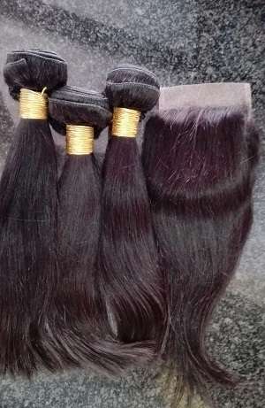 *XMAS SPECIAL*300g 3bundles & 4x4 lace closure /Brazilian Human Hair Straight 7A