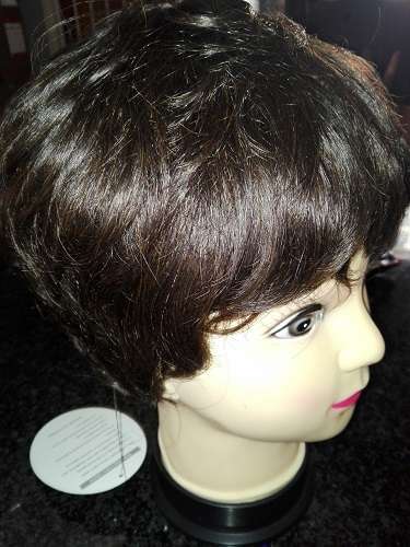 Human Hair Wig Short Cut brown adjustable straps stretchable cap same day dispatch