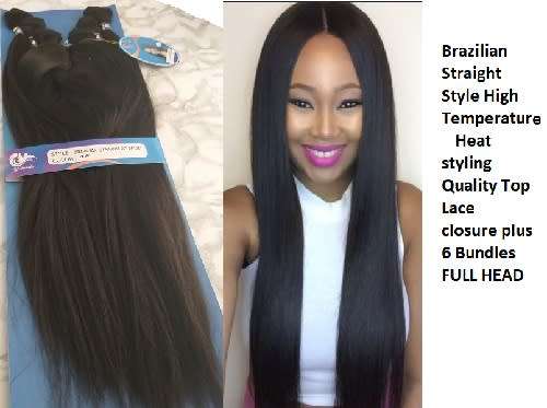 FULL HEAD Brazilian Straight 26" Wefts & Top Closure Quality HIgh Temp 6 Colours same day dispatch