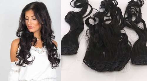 Clip in Wavy Curly  Silky Hair Extensions 62cm length 3 piece sets,Black/ Full  //Same day dispatch
