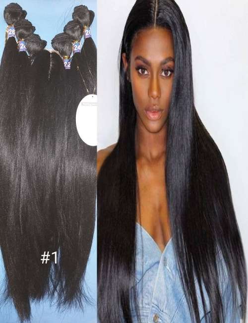 FULL HEAD 26inch 7piece WEFT +Closure included Yaki Straight#1 same day dispatch