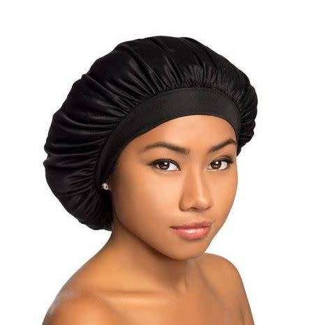 Night Cap Satin Cap Night Head Braid Cover Black same day processing