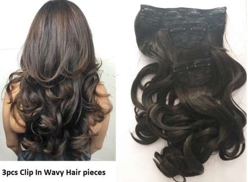 Clip in Wavy Curly  Silky Hair Extensions 62cm length 3 piece sets,Brown/ Full  //Same day dispatch