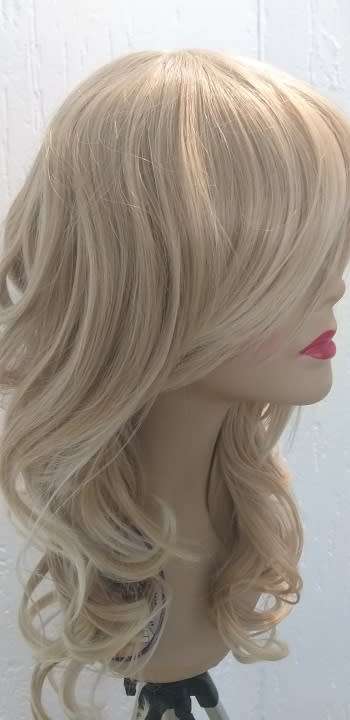 Blonde Wig  with long bangs 18inch Synthetic Curly same day processing
