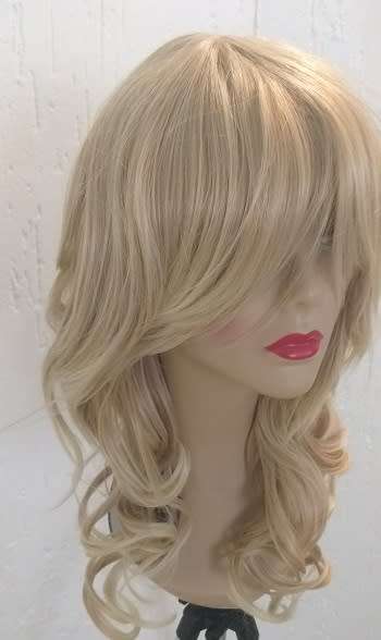 Blonde Wig  with long bangs 18inch Synthetic Curly same day processing