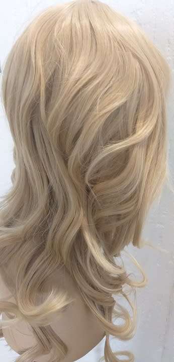 Blonde Wig  with long bangs 18inch Synthetic Curly same day processing