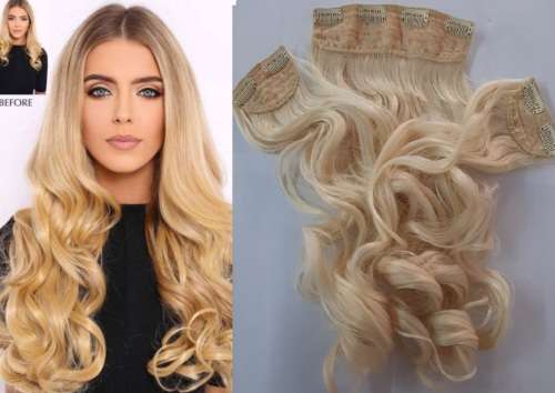 Clip in Hair Extensions Curly 62cm length 3 piece set,Blonde //Same day processing