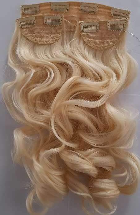 Clip in Hair Extensions Curly 62cm length 3 piece set,Blonde //Same day processing