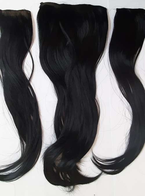 Clip in Hair Extensions Silky 57cm length 3 piece set,Black //Same day processing