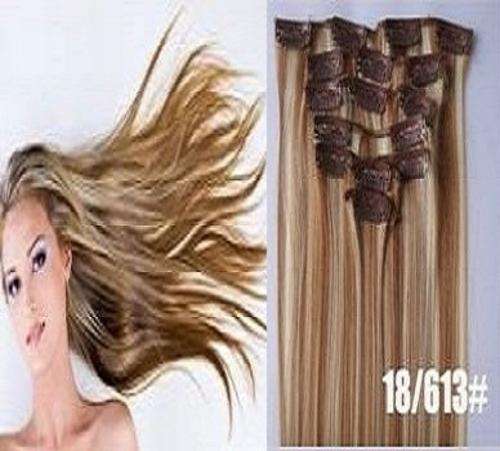 QUALITY full head, high temperature,#18/613/55cm/12pc,clip in hair extensions/SAME DAY DELIVERY!!