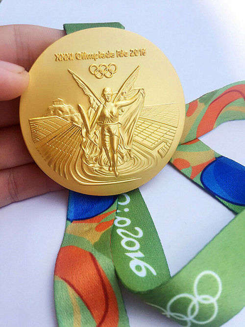 2016 RIO Olympic Commemorative Gold Medal Souvenir + Ribbon