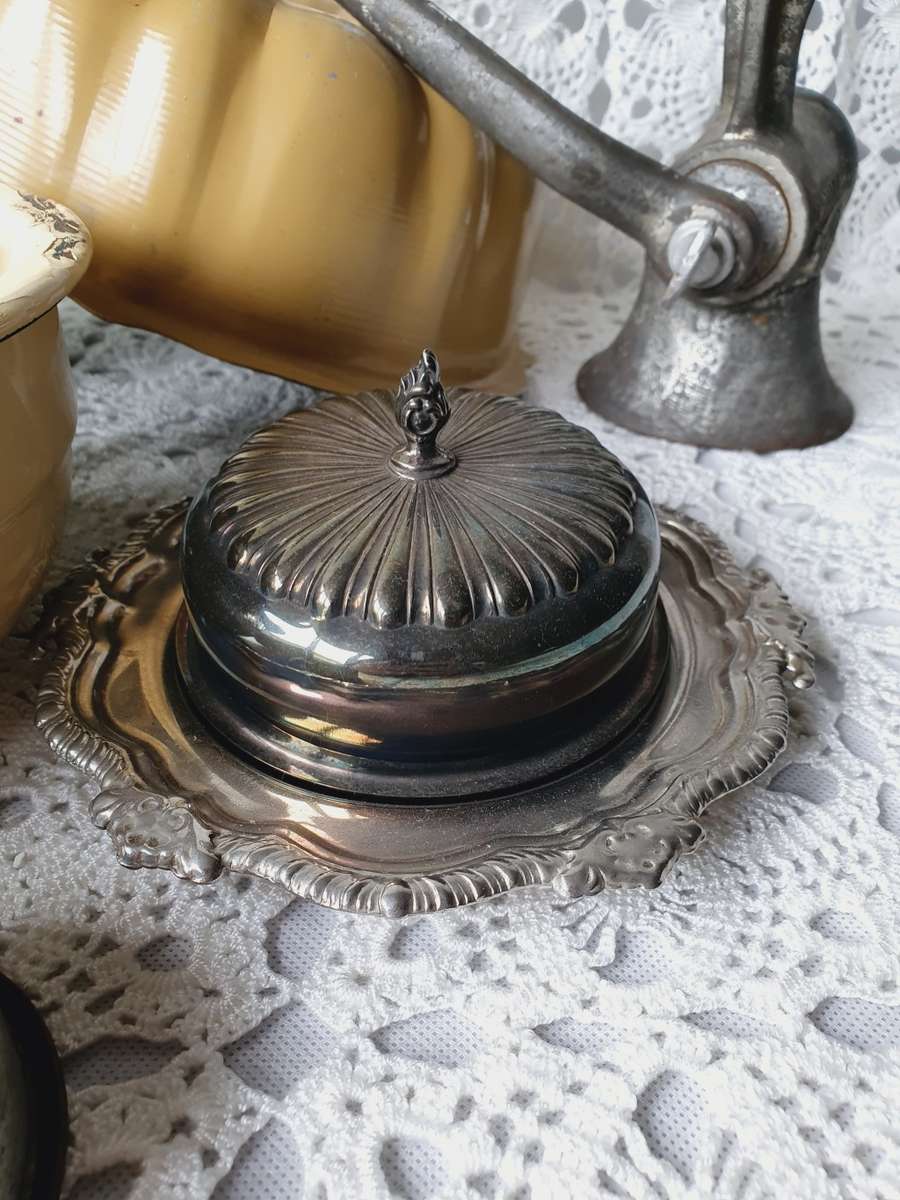 Vintage Kitchen Ware Bundle Mincer, Cookie Cutters, Enamel & Pottery