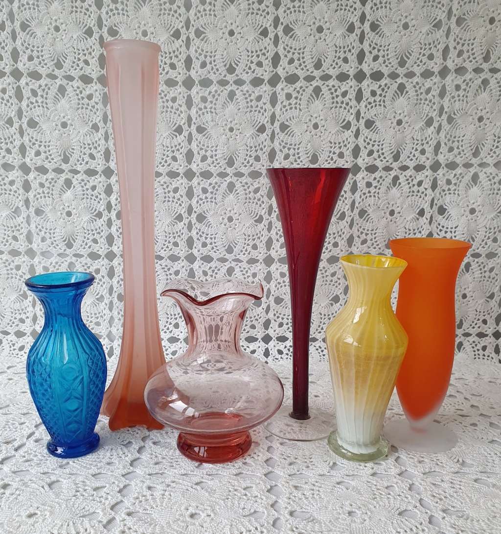 Vintage Colourful Glass Vase Collection 6x Vase