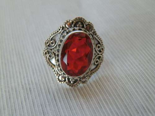 Sterling silver 5 ct fire garnet ring - thirty (30) days to pay