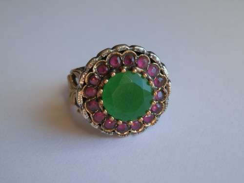 Sterling silver real emerald and ruby ring, 12.9 g - thirty (30) days to pay