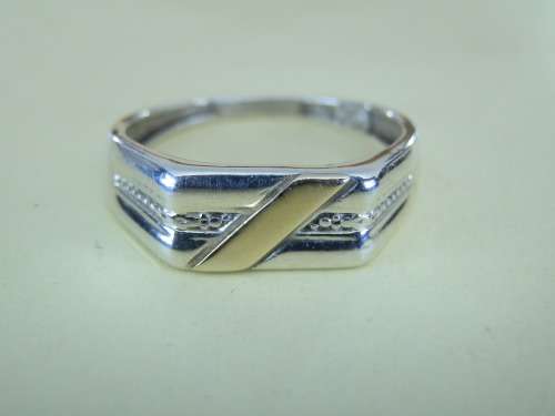 Solid 9 ct gold and sterling silver gents ring - thirty (30) days to pay