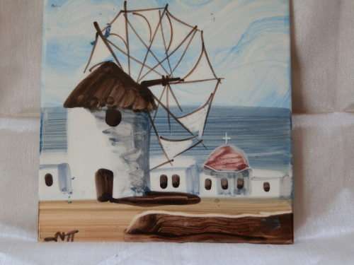 Vintage painted tile (2) - seven (7) days to pay