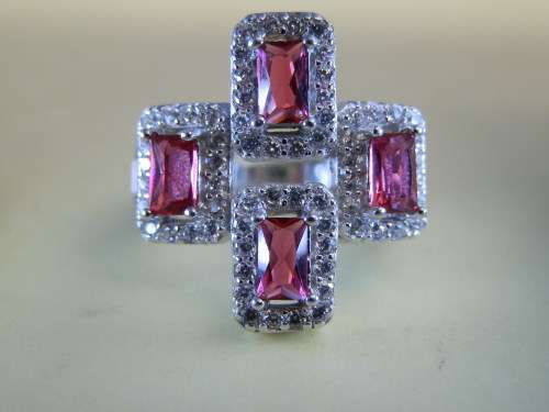 Sterling silver ring with pink and white stones - thirty (30) days to pay