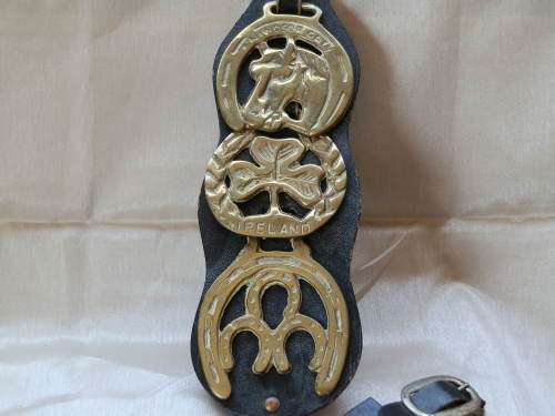 Antique horse brass on original leather - seven (7) days to pay