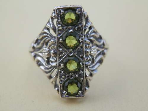 Sterling silver natural peridot Victorian style filigree ring - seven (7) days to pay