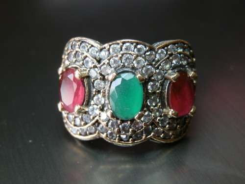 Sterling silver emerald and topaz ring (10.4g) - seven (7) days to pay