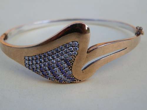 Sterling silver (10.7g) amethyst and topaz bangle - seven (7) days to pay