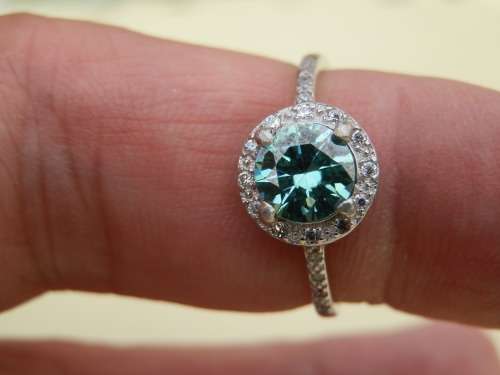 Sterling silver 0.78 ct fancy green moissanite diamond ring - thirty (30) days to pay