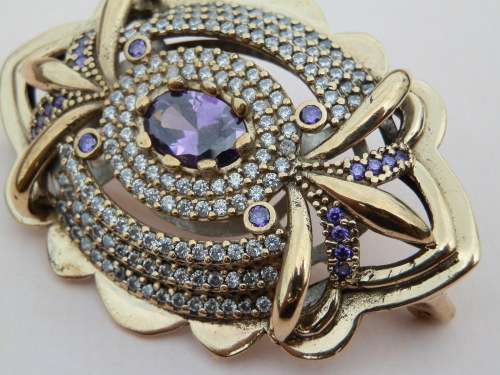 Sterling silver (32.8g) amethyst brooch - thirty (30) days to pay