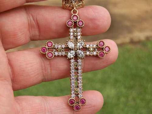 Sterling silver (11.2 g) ruby and topaz pendant