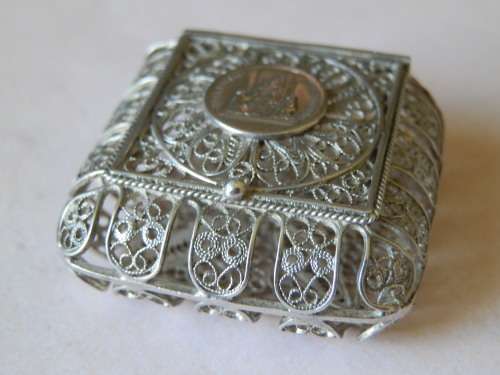 FOR KATTAIL53 ONLY!  Antique sterling silver filigree pill box