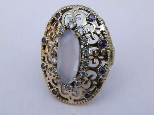 Sterling silver rose quartz, amethyst and topaz ring, 8.4 g.