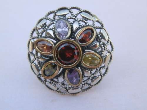 Sterling silver multi gem ring, 7.2 g.