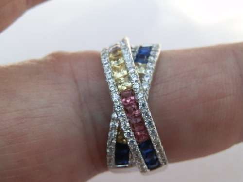 Sterling silver multi gem ring, 5.3 g.