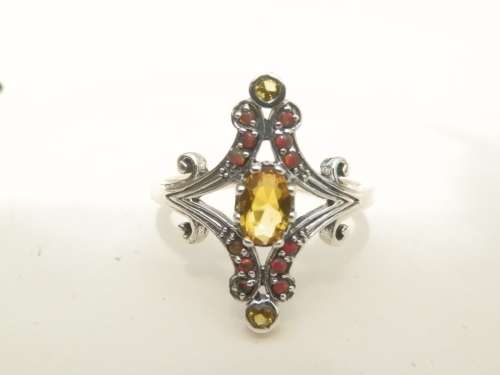 Graceful SOLID sterling silver citrine and opal ring - weight 2.1 g.  Thirty (30) days to pay.