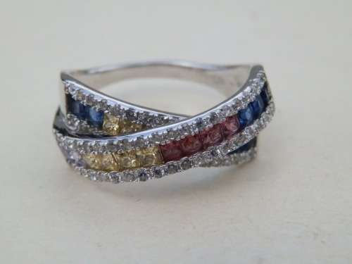 Striking sterling silver multi gem ring - weight 5.3 g.  Thirty (30) days to pay
